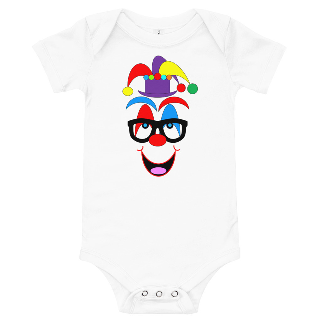 Ann Gertrude Clown Short Sleeve Onesie 3M to 24M (Purple Hat & Black Glasses)