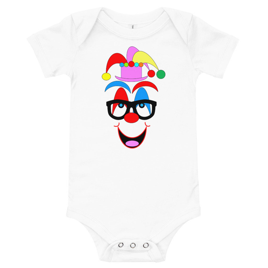 Ann Gertrude Clown Short Sleeve Onesie 3M to 24M (Pink Hat & Black Glasses)