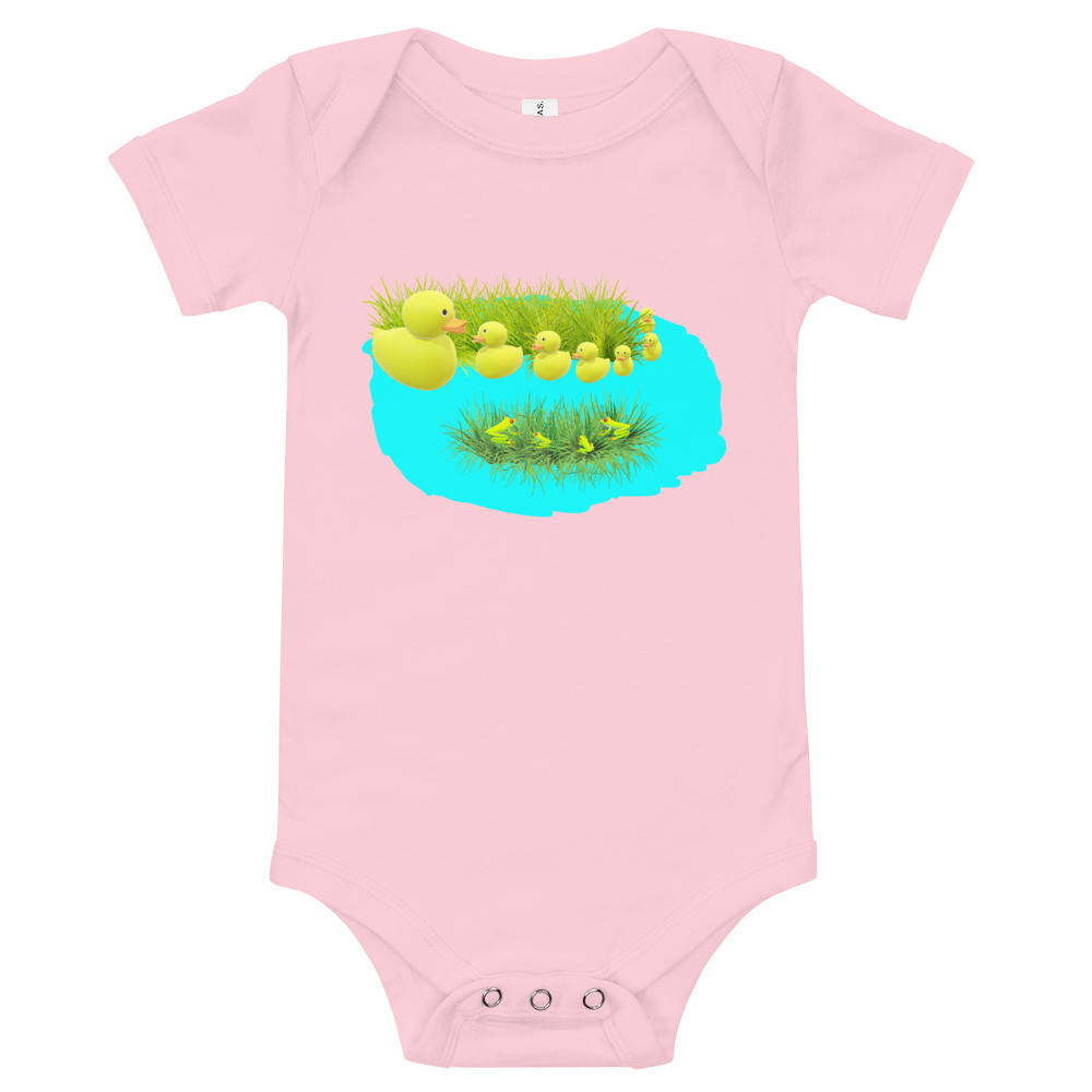 Ann Gertrude Ducks & Frogs Pink Onesie 3M to 24M
