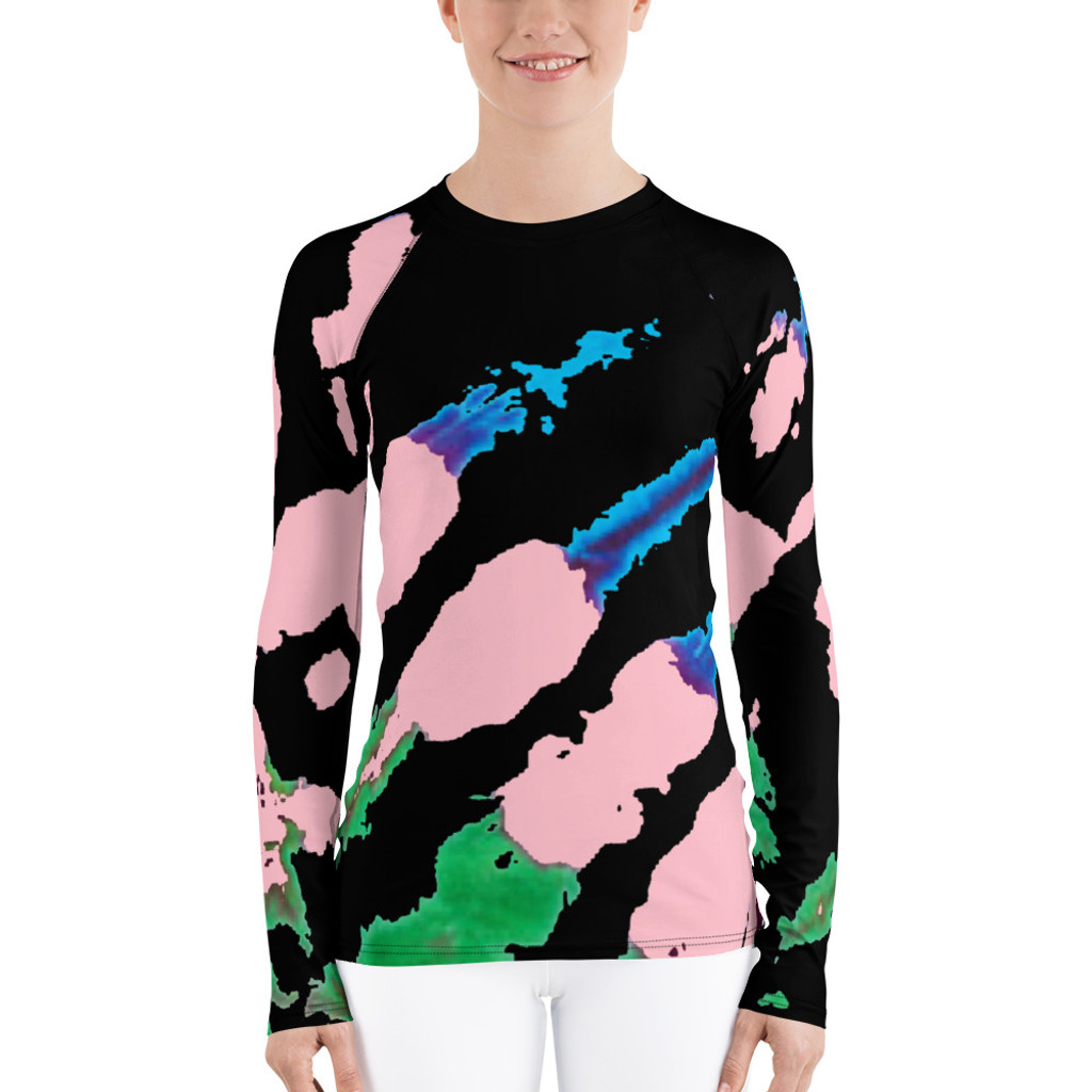 Ann Gertrude "Pink Comet" Tie Dye Women's Long Sleeve Rash Guard