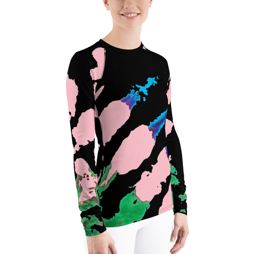 Ann Gertrude "Pink Comet" Tie Dye Women's Long Sleeve Rash Guard