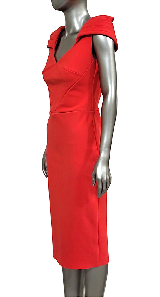 Chiara Boni La Petite Red Pleated Cap Sleeve Midi Dress 