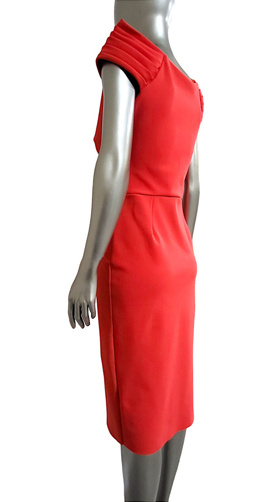 Chiara Boni La Petite Red Pleated Cap Sleeve Midi Dress 