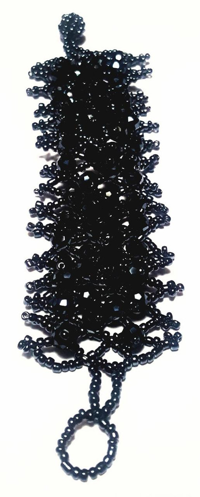 Glittering Crystal-Beaded Basket Weave Deep Navy Bracelet - Vintage 