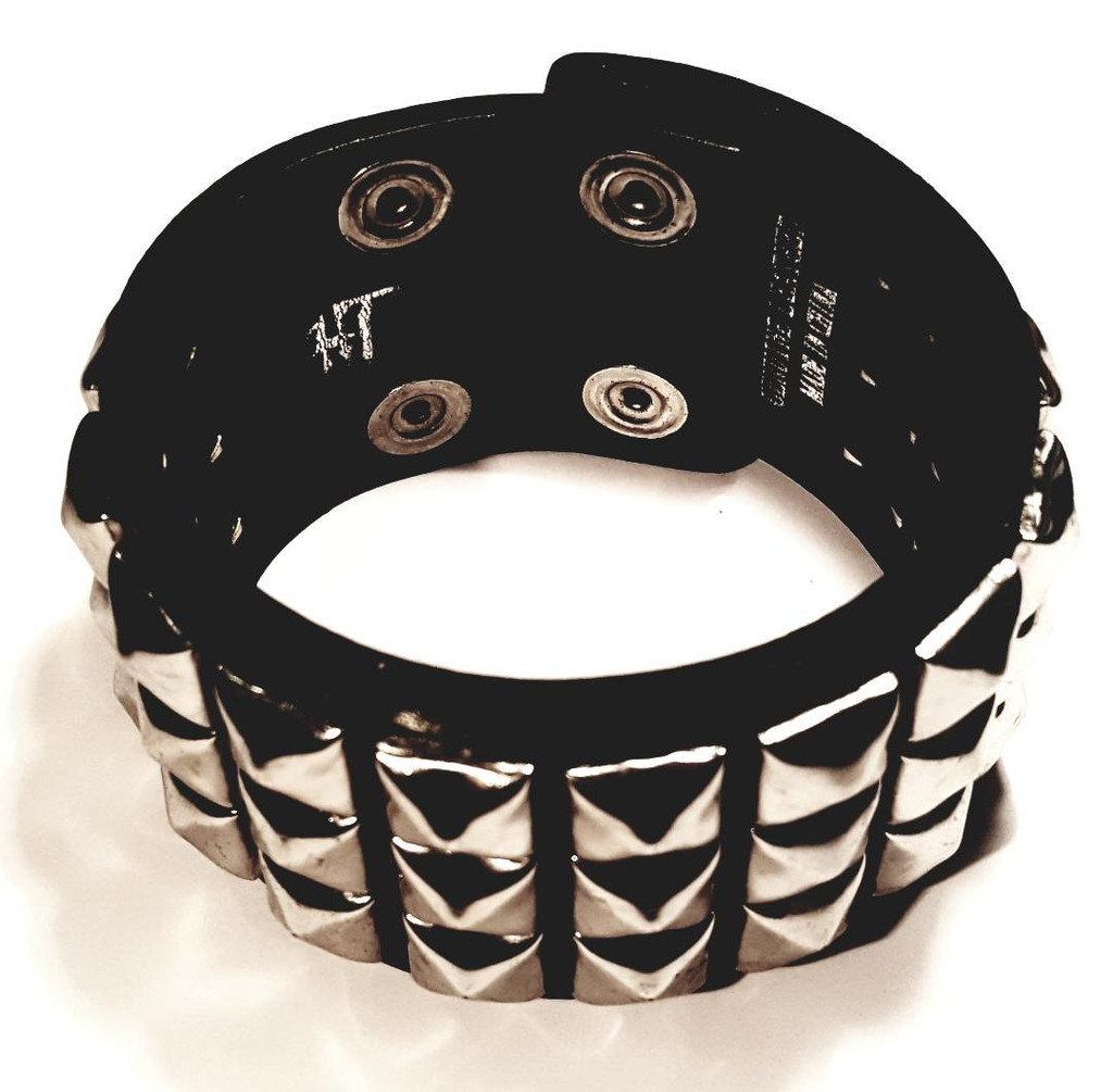 HT Leather and Spikes Wide Snap Closure Bracelet - New