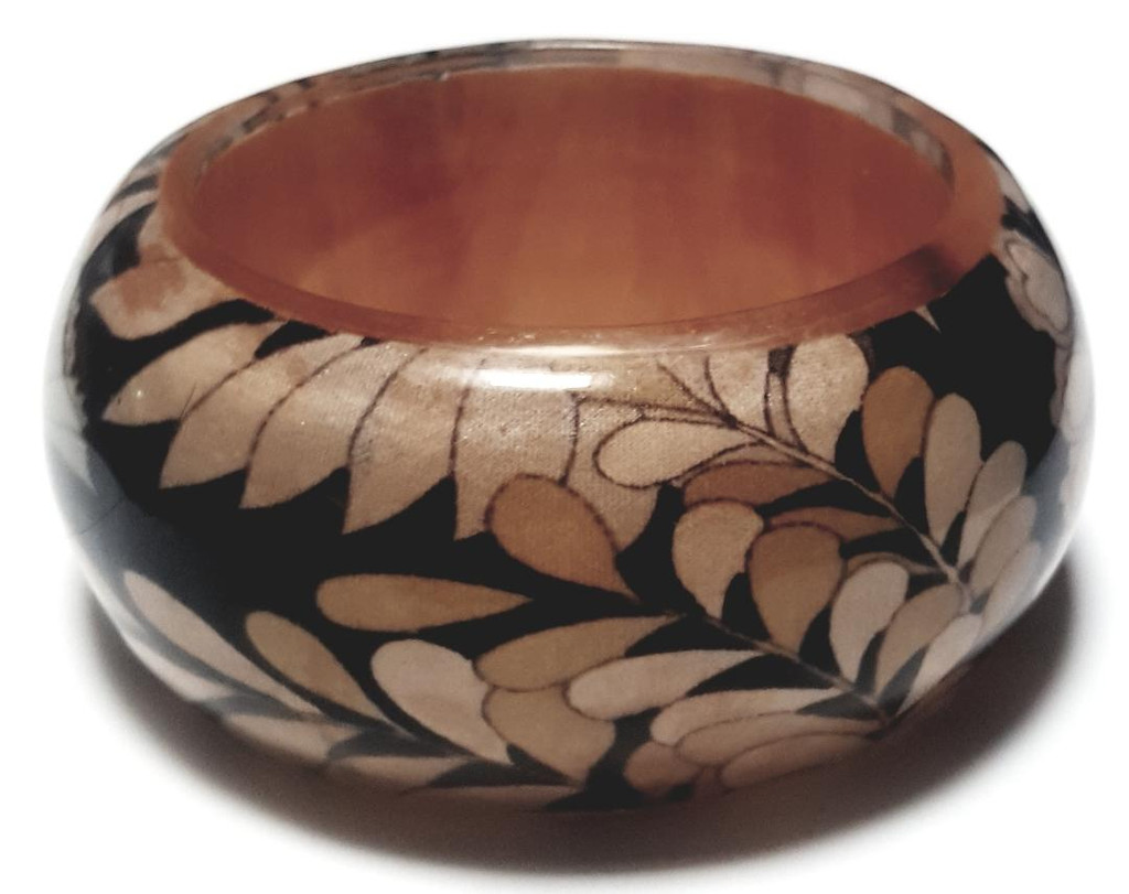 Lucite Floral Fabric Bangle Bracelet - Vintage 