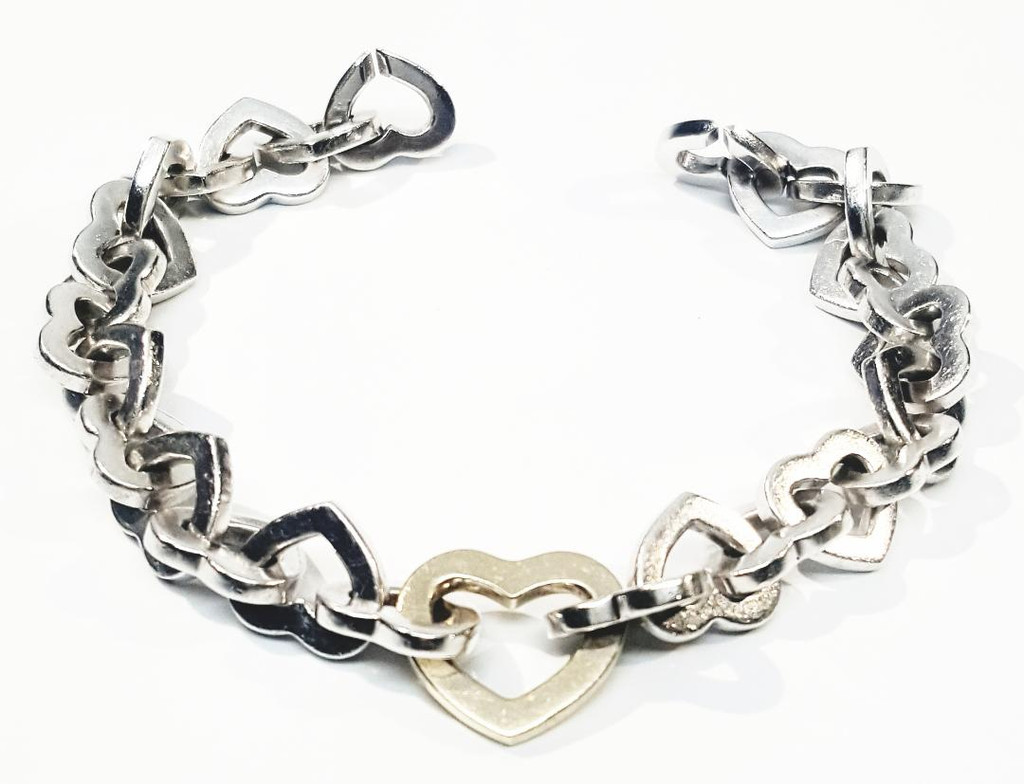 Tiffany & Co. Sterling Silver and 18K Center Heart Solid Hearts Links Bracelet - Vintage