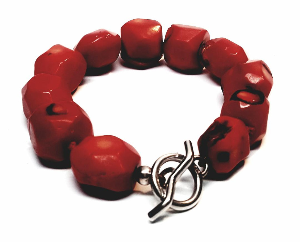 Natural Cherry Coral Nuggets Bold Statement Bracelet - Vintage