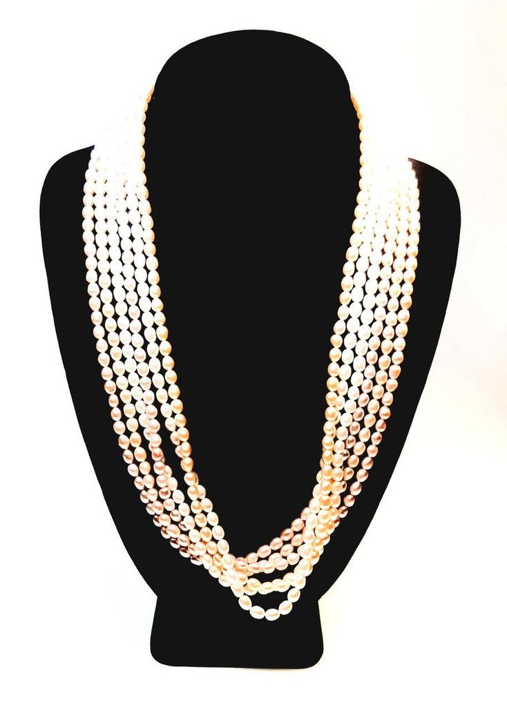 Natural Lustrous Freshwater Pearls in Pastel 6-Strand Statement Necklace - Vintage