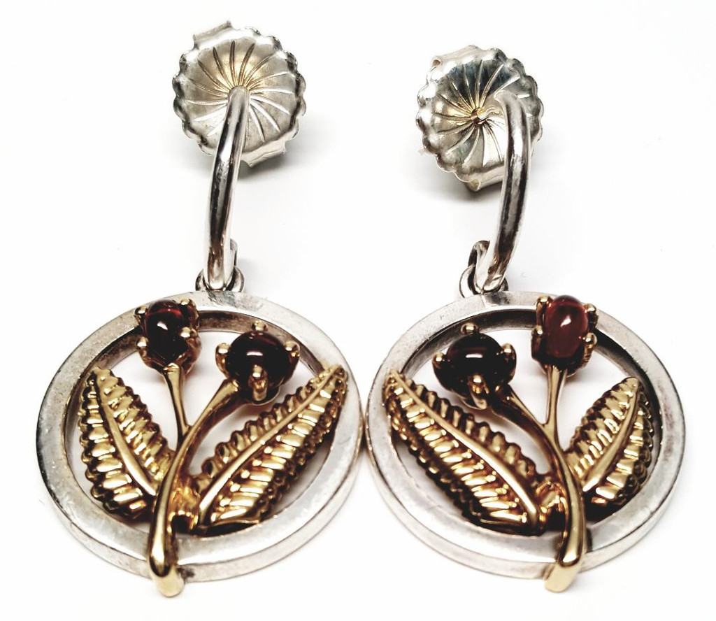 Tiffany & Co. Sterling Silver and 18K Gold Garnet Roses Earrings - Vintage