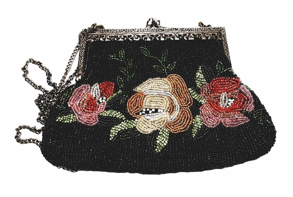 Christiana Floral Glass-Beaded Chain Strap Purse - Vintage 1960s