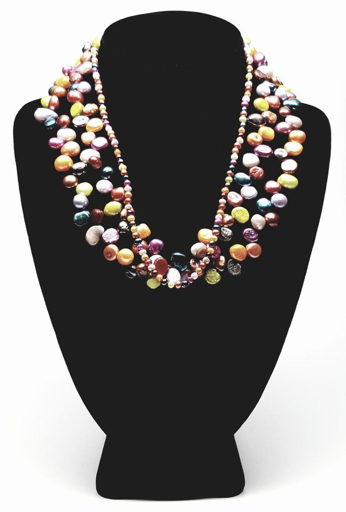 CGI Baroque and Freshwater Pearls Colorful Three-Strand Necklace - New