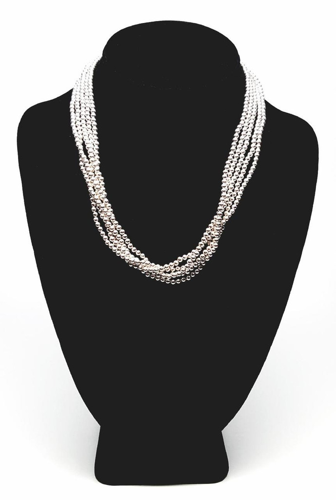 Sterling Silver Small Graduated Ball 5-Strand Necklace 3-Strand Earring Set - Vintage