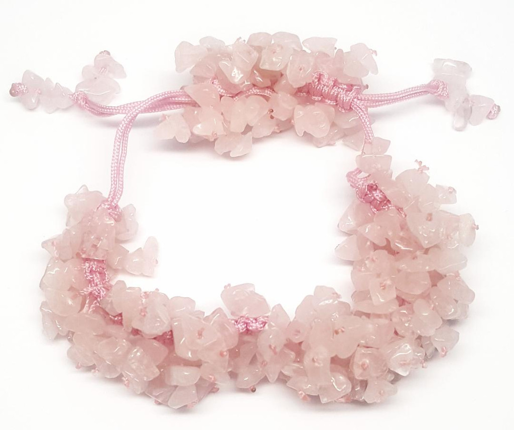 Natural Rose Quartz Pretty Pink Bunches of Love String Pull Bracelet