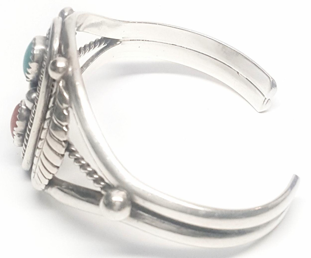 J. M. Haley Sterling Silver Turquoise Coral Cuff Bracelet - Vintage