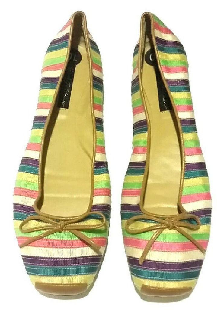 Beverly Feldman Colorfully Striped Textile Leather Bumper Loafers - Size US 10 - New