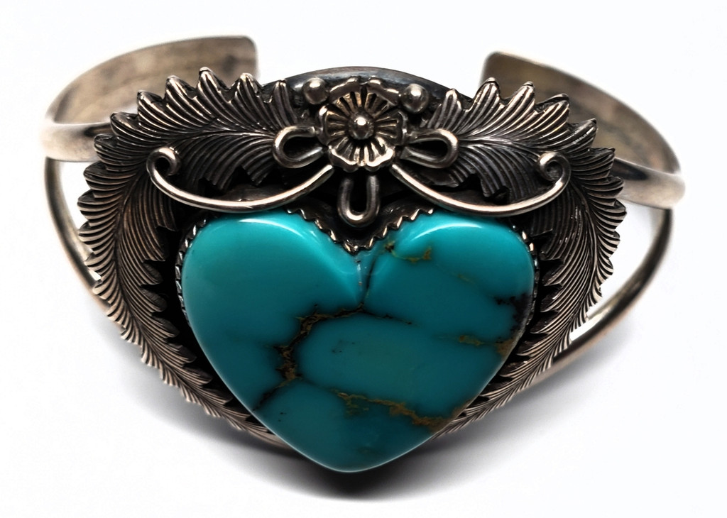 Peterson Johnson Sterling Silver High Luster Cabochon Sleeping Beauty Turquoise Heart Bracelet Ring Set - Vintage and One of a Kind