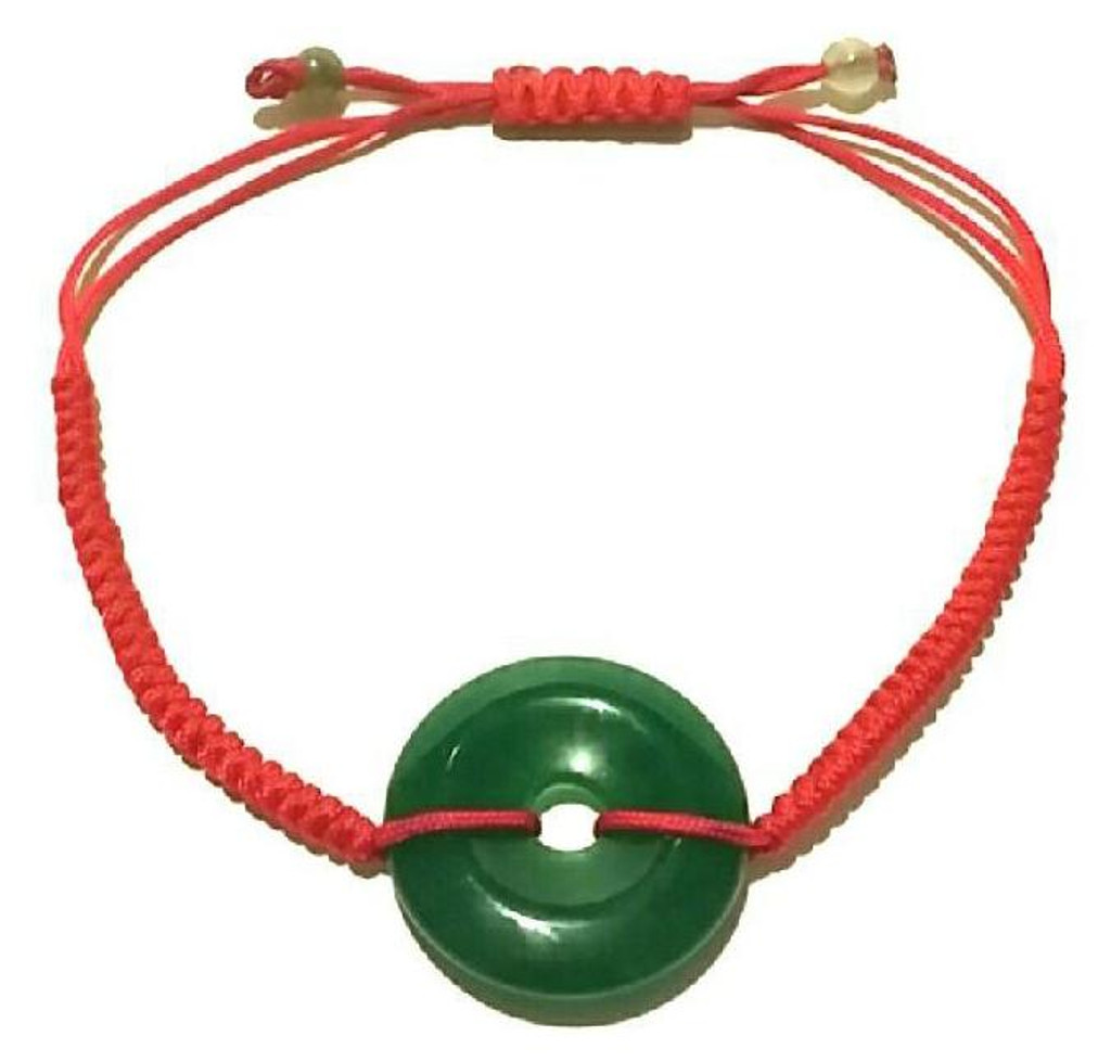 Natural Jade Disc Red Drawstring Bracelet - Vintage