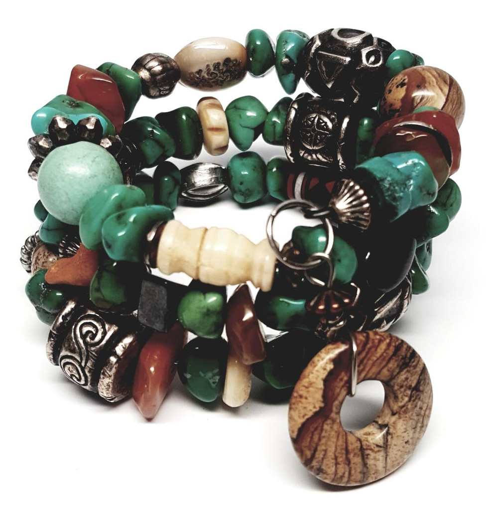 Natural Turquoise Stones Hematite Heart Wrap Bracelet 