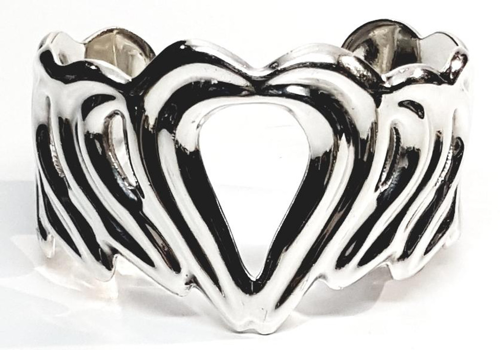 Taxco Sterling Silver Cut Out Cascading Heart Cuff Bracelet - Vintage 1950s 
