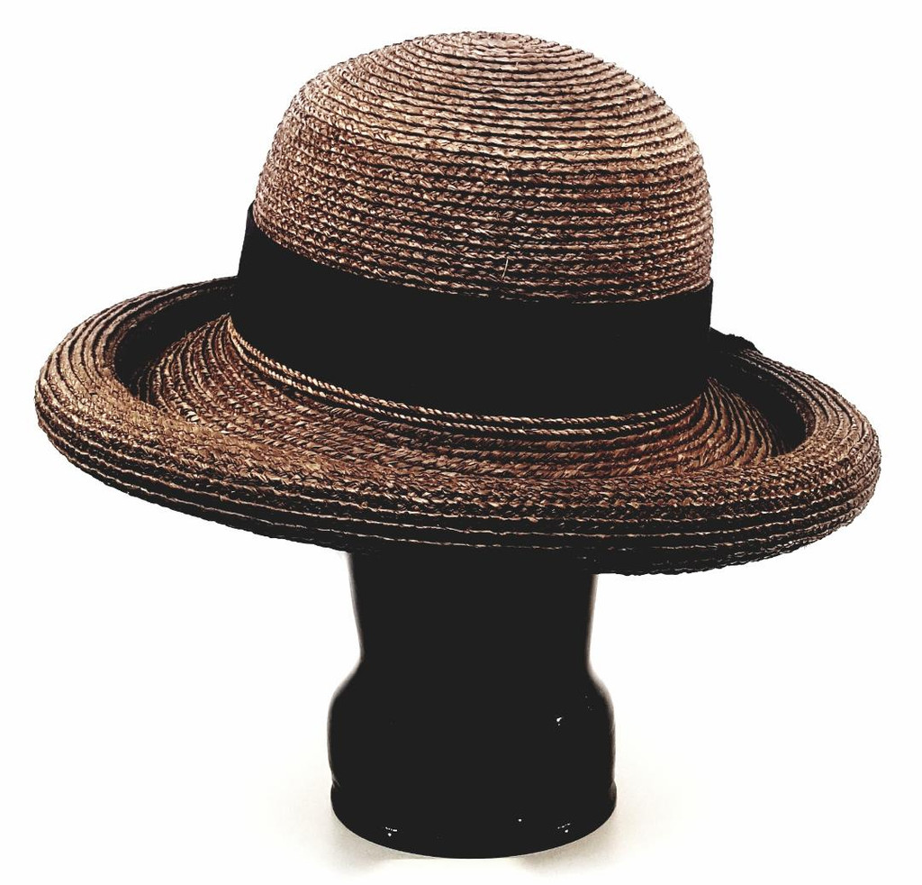 Kaminski Big Black Bow Chocolate Raffia Hand Made Hat - Vintage 1980s