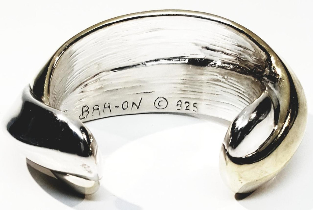 Sterling Silver Modernist Double Wide Dimensional Bar Cuff Bracelet by N.S. Baron - Vintage
