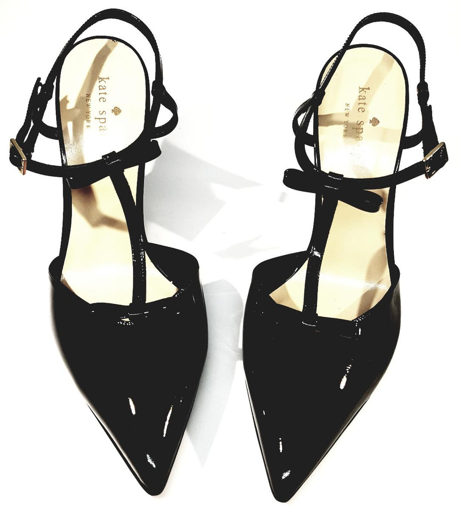Kate Spade Black Patent Leather Pointed Toe Double Bow Mary Jane Heels - US Size 7B - New