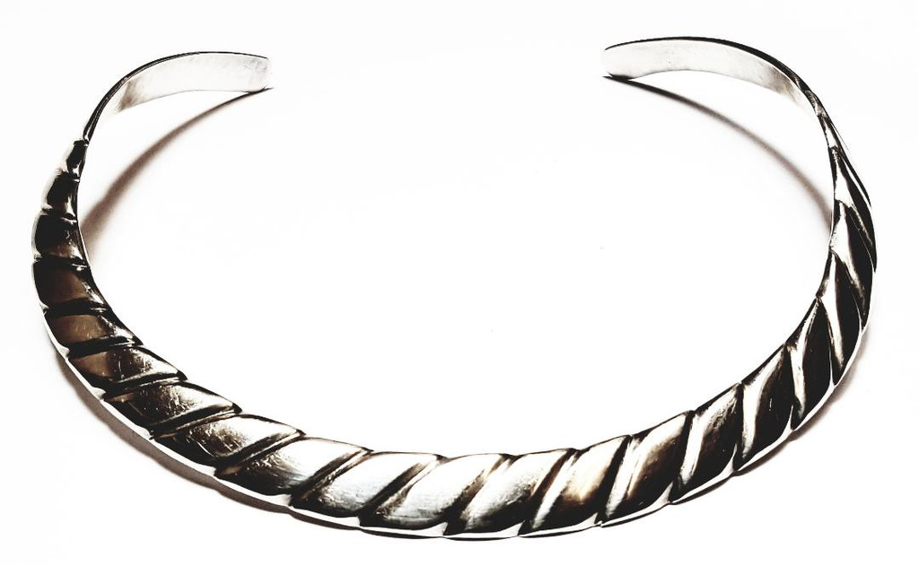 Los Ballesteros Taxco Sterling Silver Solid Modernist Twisted Choker Cuff Necklace - Rare Vintage 1950s