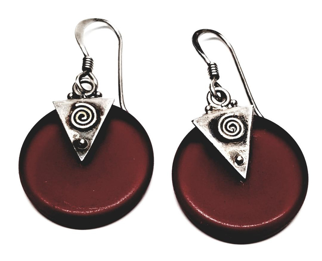 Matte Cherry Murano Glass Sterling Silver Solar Earrings - Vintage