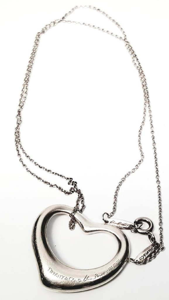 Tiffany & Co. (Elsa Perretti) Sterling Silver Medium Open Heart Pendant and Necklace - Vintage