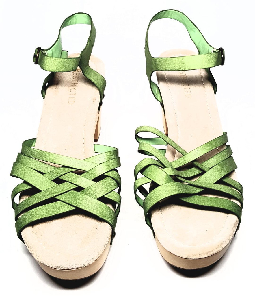 Restricted Green Apple Basketweave Soft Leather Platform Sandals - Size US 9 - New