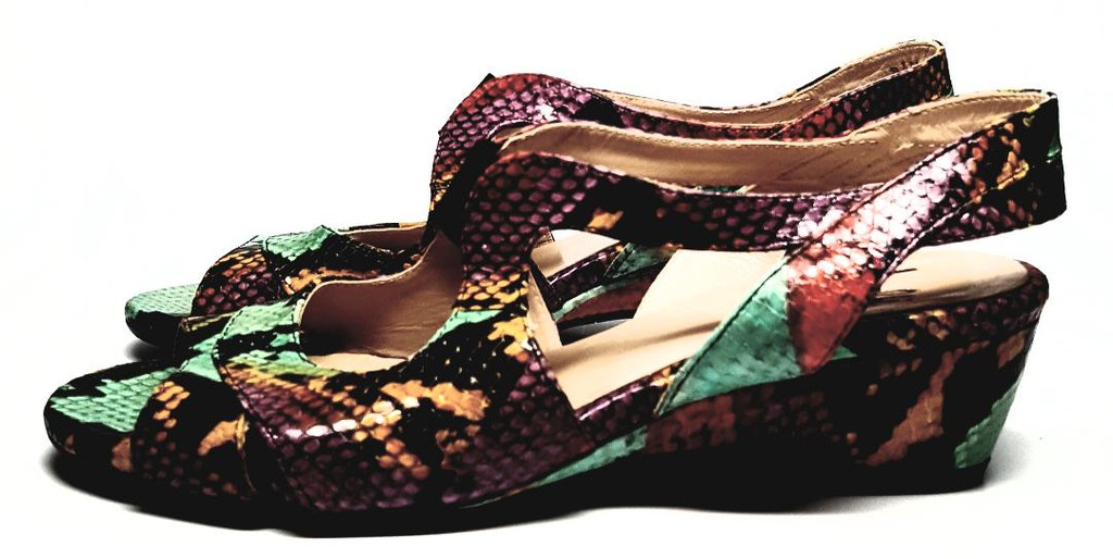 Amalfi Rangoni Colorful Snakeskin Pattern Leather  Open Toe Sandals - Size US 8.5