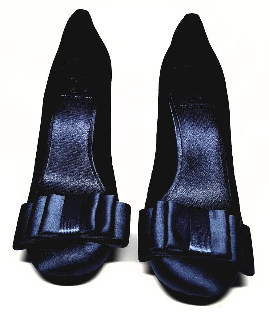 Tory Burch Royal Blue Velvet Satin Bow Heels - Size US 8M - New