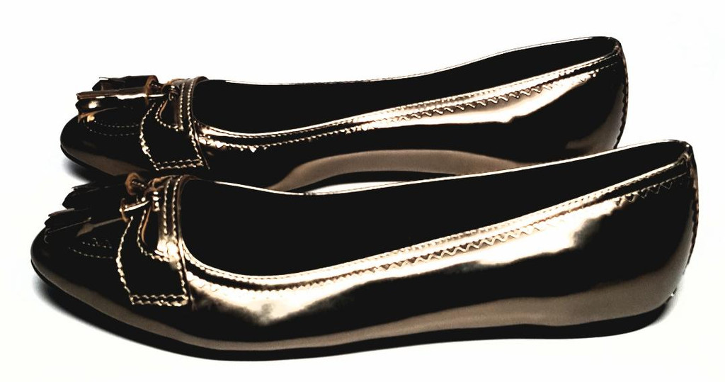 Burberry Shiny Bronze Leather Pointed Toe Tassel Ballet Flats - Size US 6.5 - New