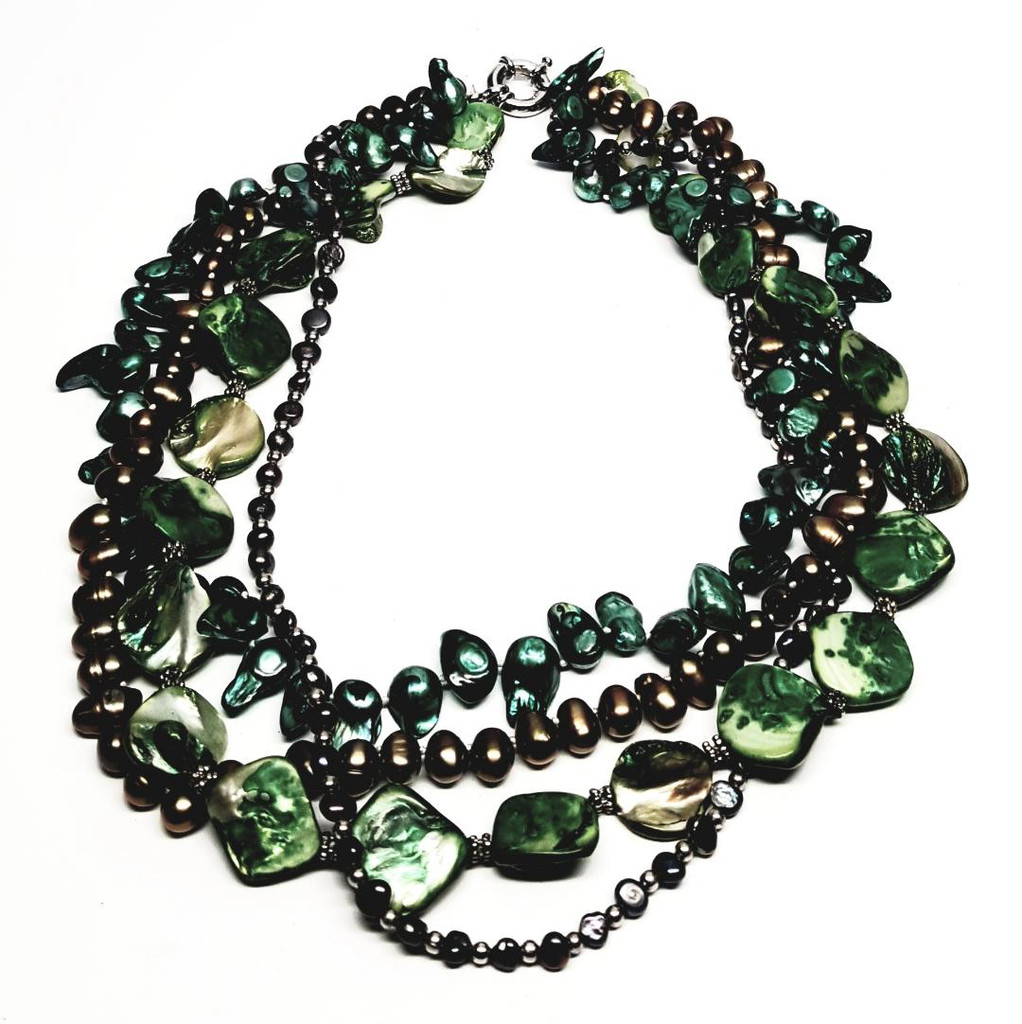 Multi-Strand Variations of Green Pearl Necklace  - Vintage