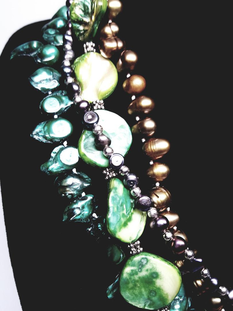 Multi-Strand Variations of Green Pearl Necklace  - Vintage