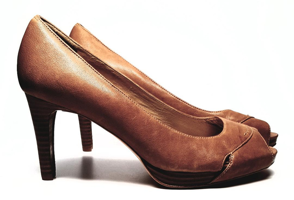 Stuart Weitzman Khaki-Colored Very Soft Leather Peep Toe Platform Heels - Size US 8.5M - New