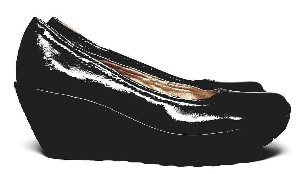 Fly London Black Patent Leather Platform High Wedge  - Size US 11-11.5 - New