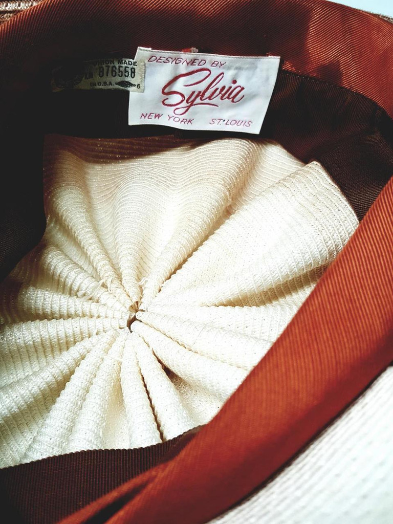 Sylvia Cream Mocha Color Block Balloon Toque Hat - Vintage 1950s Deadstock 