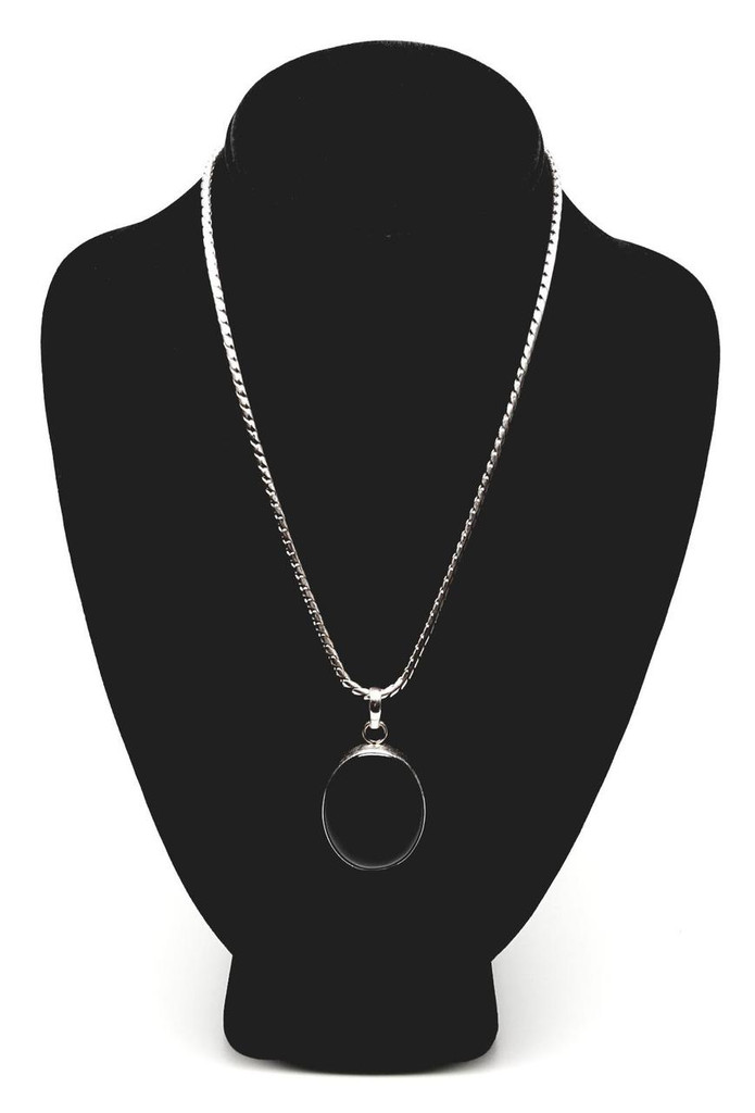 Sterling Silver Cabochon Oval Onyx Stone Pendant Necklace - Vintage