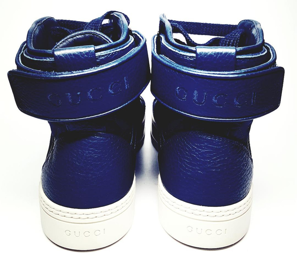 Gucci Royal Blue High Top Leather Textile "Guccissima" Sneakers - Size US 11.5
