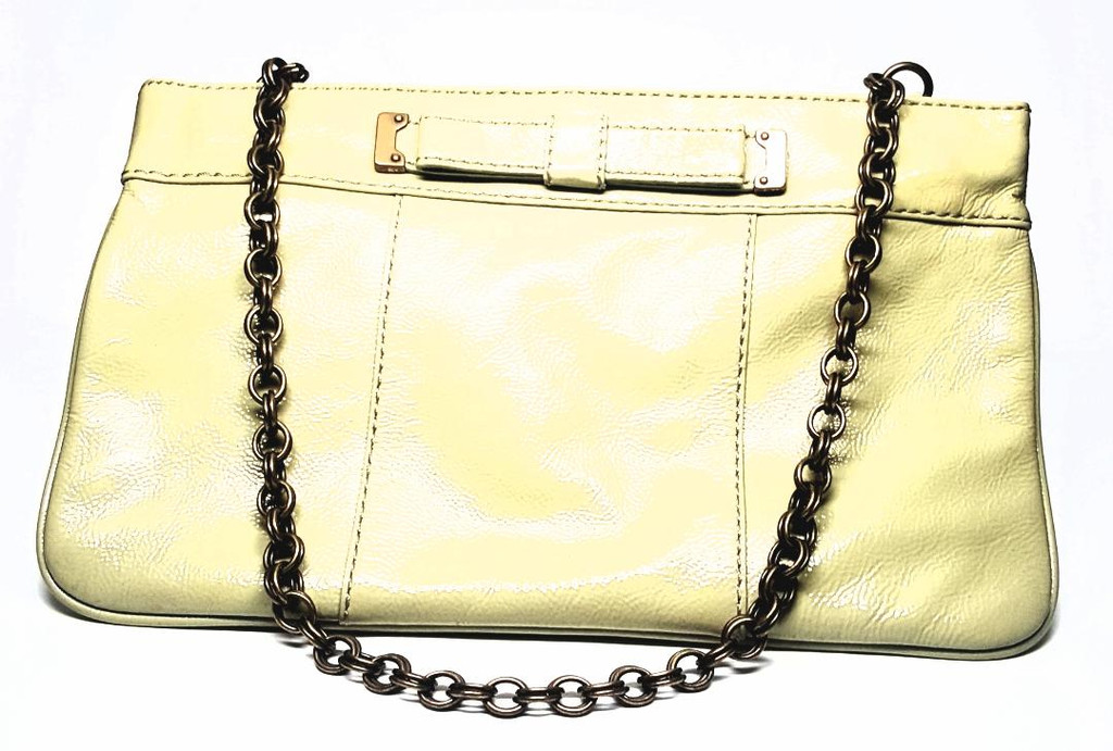 J. Crew Lime Patent Leather Flat Bow Brass Chain Purse - New