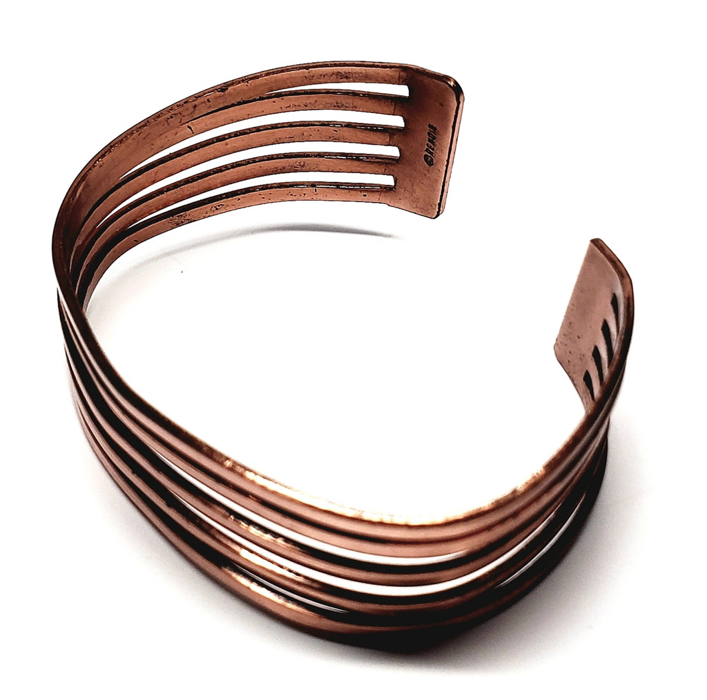 Renoir Copper Five-Band Wavy Rhythm Modernist Cuff - 1950s Vintage