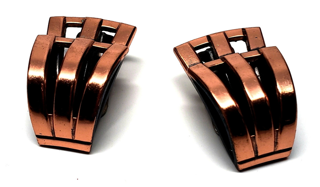 Renoir Copper Thick Band Double Layered Modernist Rhythm Earrings - 1950s Vintage
