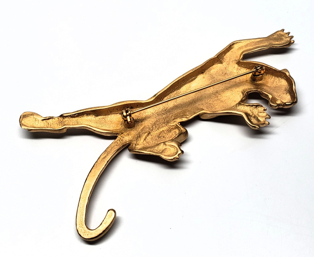 Matte Gold Panther Statement Brooch - Vintage 1980s 