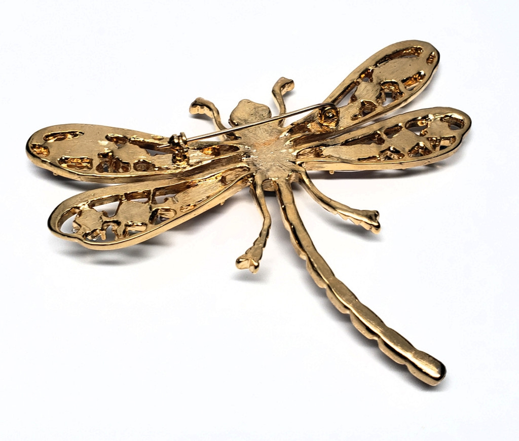 Colorful Rhinestone Dragonfly Statement Brooch - Vintage 1980s
