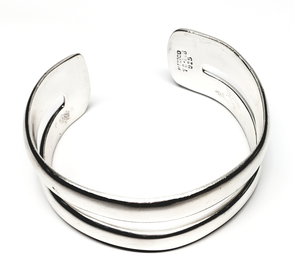 Taxco Sterling Silver Solid Modernist Double Bar Cuff Bracelet - Vintage 1950s