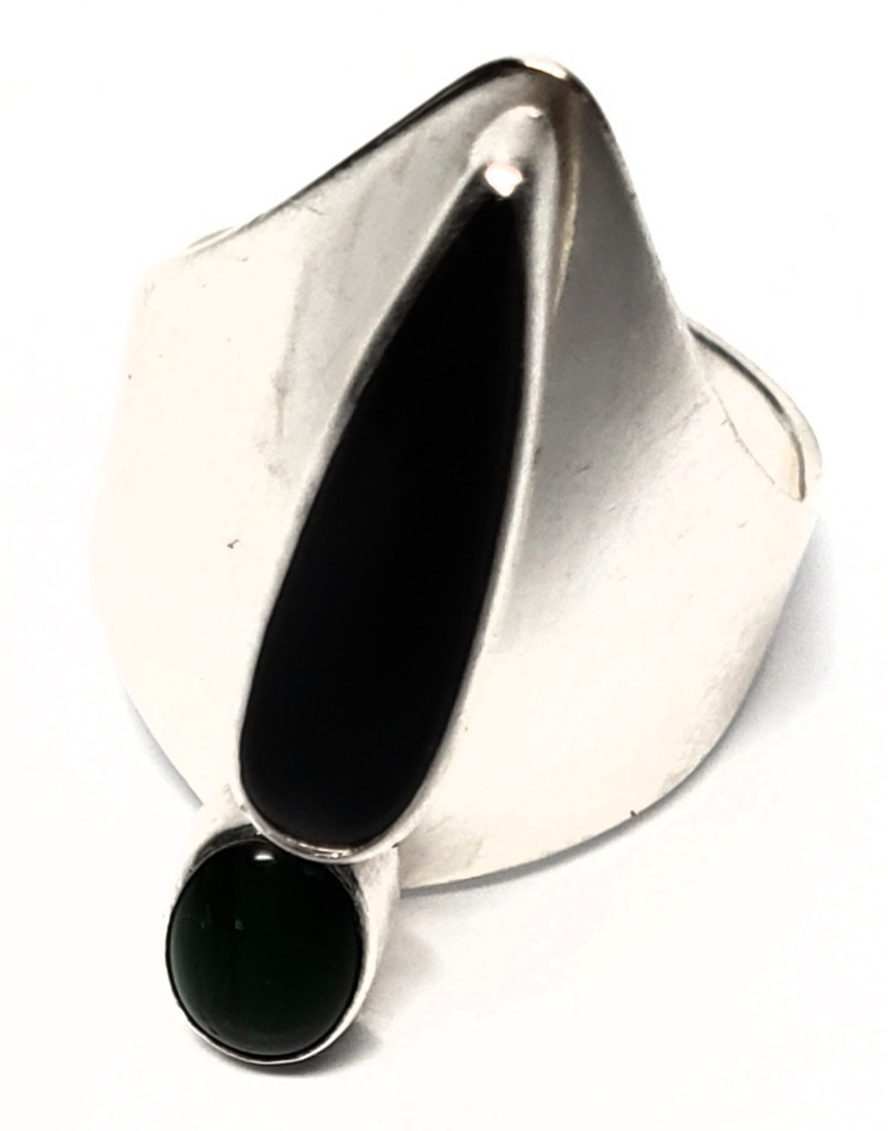 Juan Willi Sterling Silver Navajo Black and Green Onyx Ring - Vintage Rare