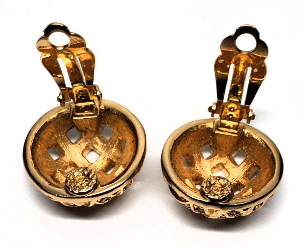 Swarovski Pie Crust Crystal-Studded Gold Tone Earrings - Vintage 1980s