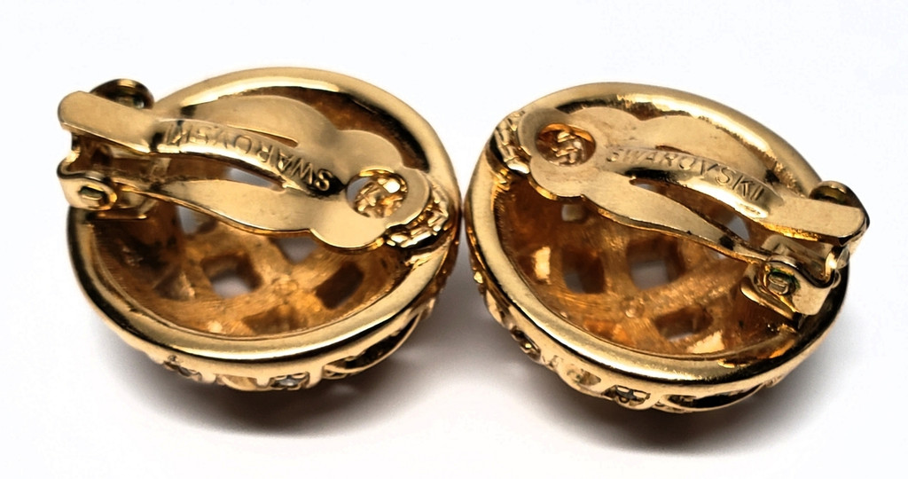 Swarovski Pie Crust Crystal-Studded Gold Tone Earrings - Vintage 1980s